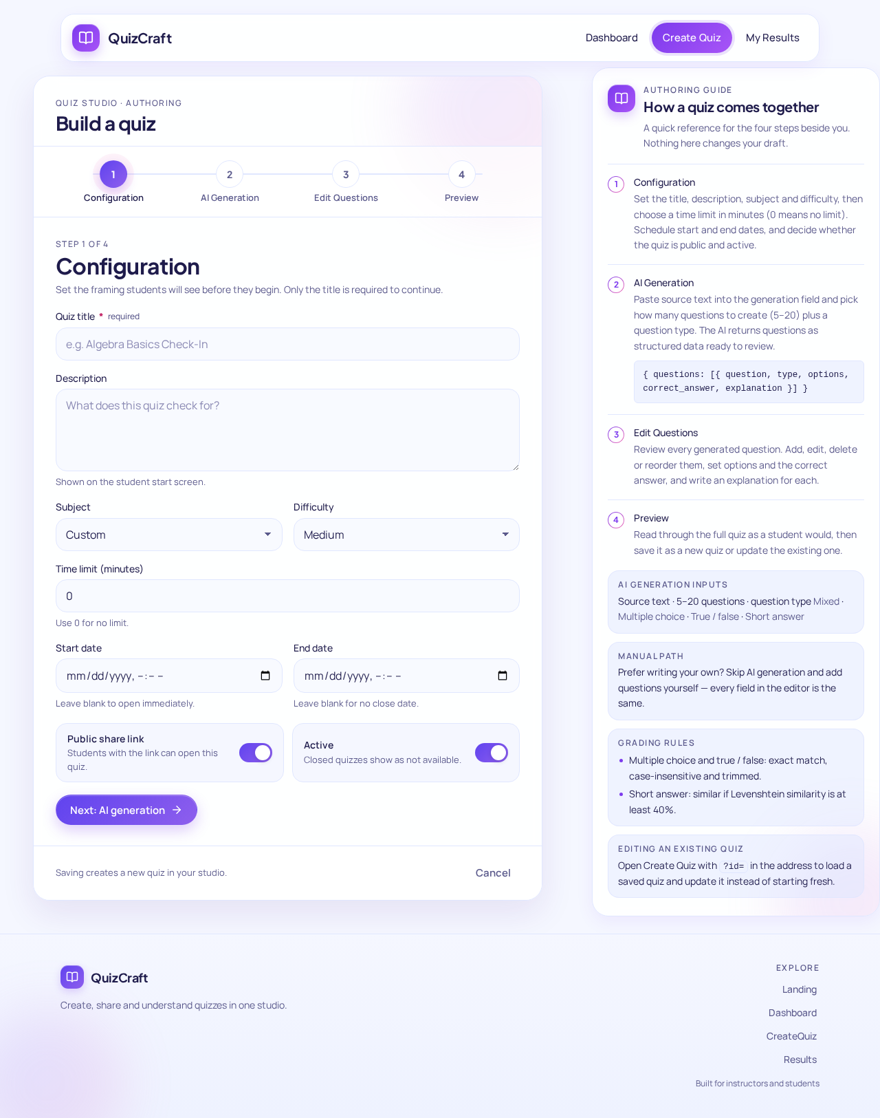CreateQuiz design preview