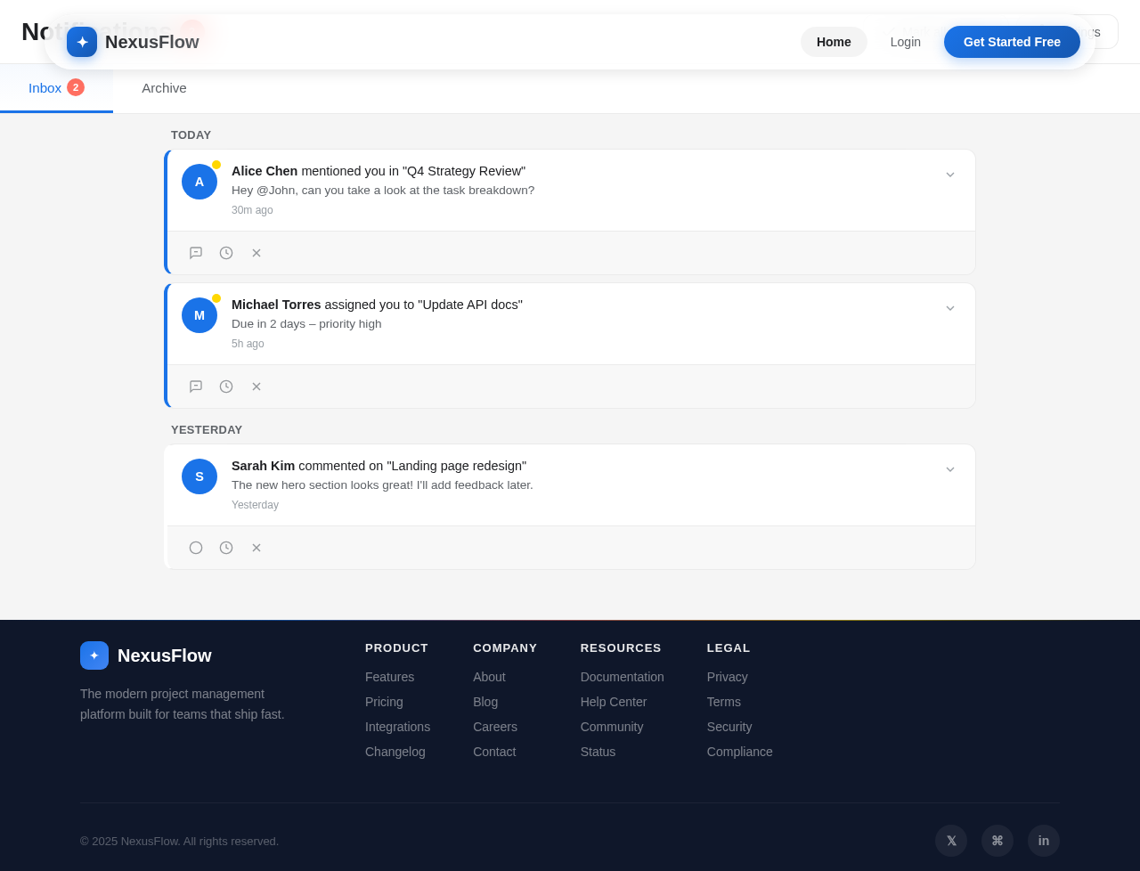 Notifications design preview