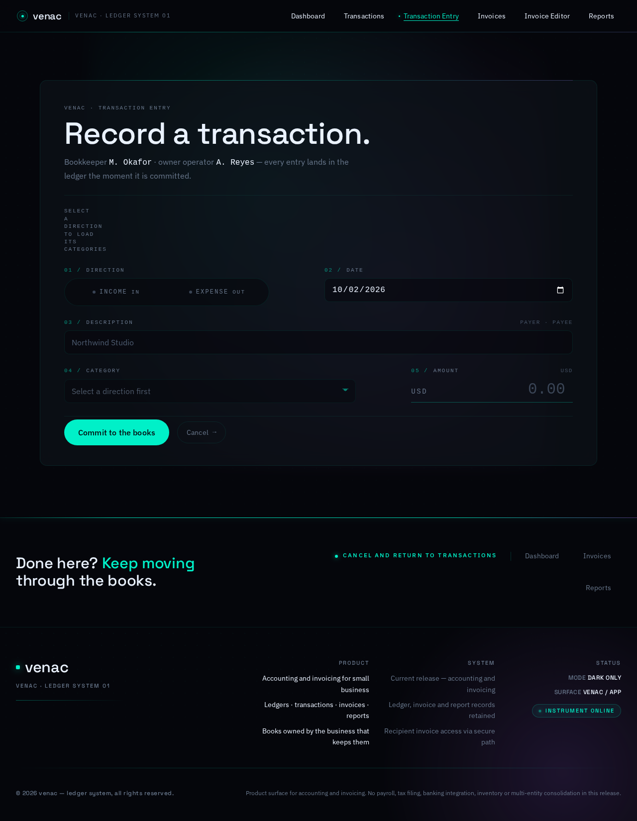 Transaction Entry design preview