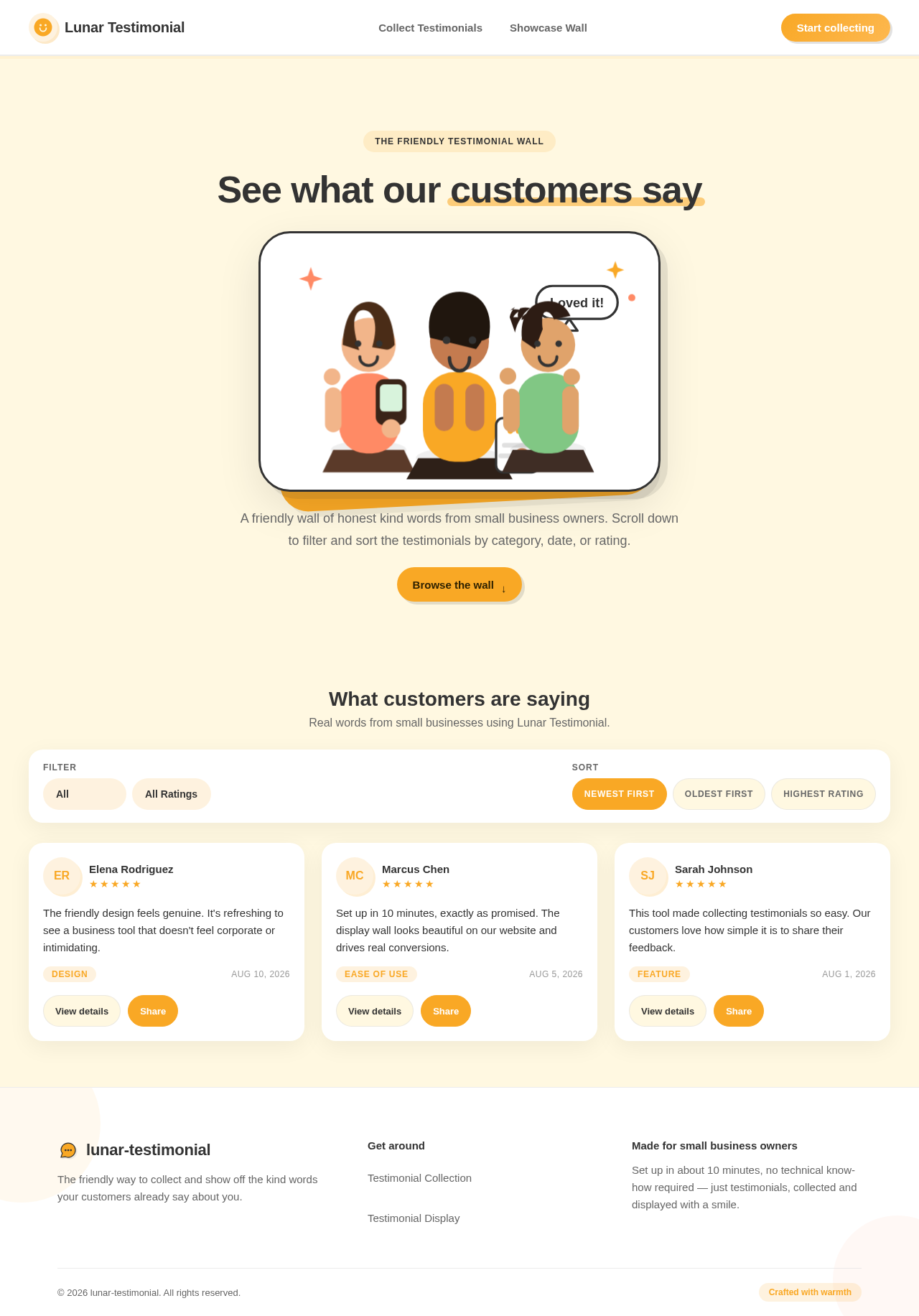 Testimonial Display Page design preview