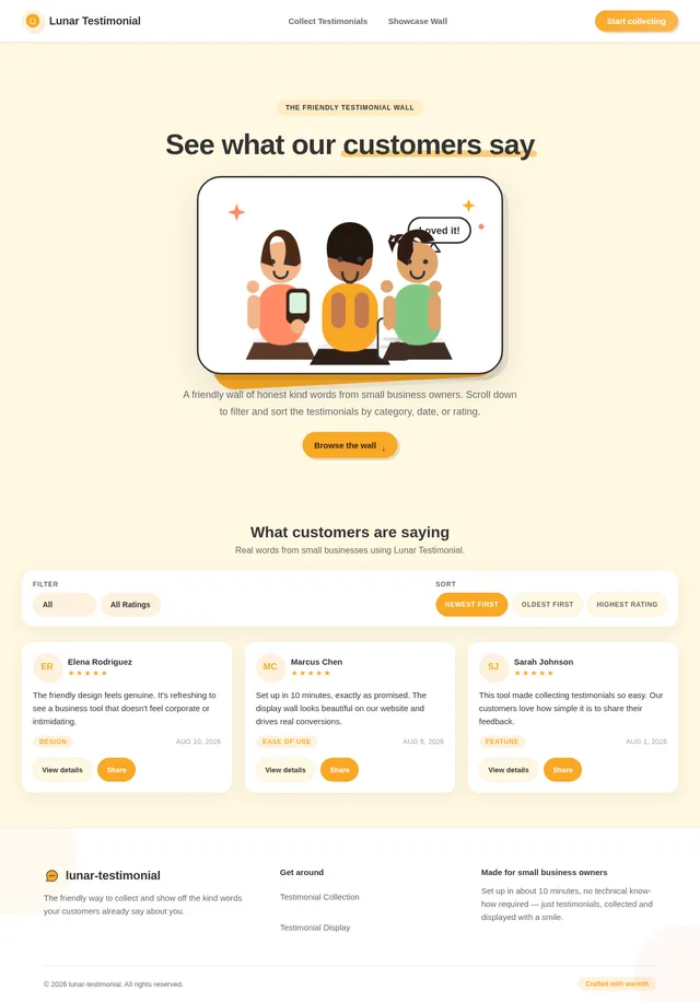 Testimonial Display Page