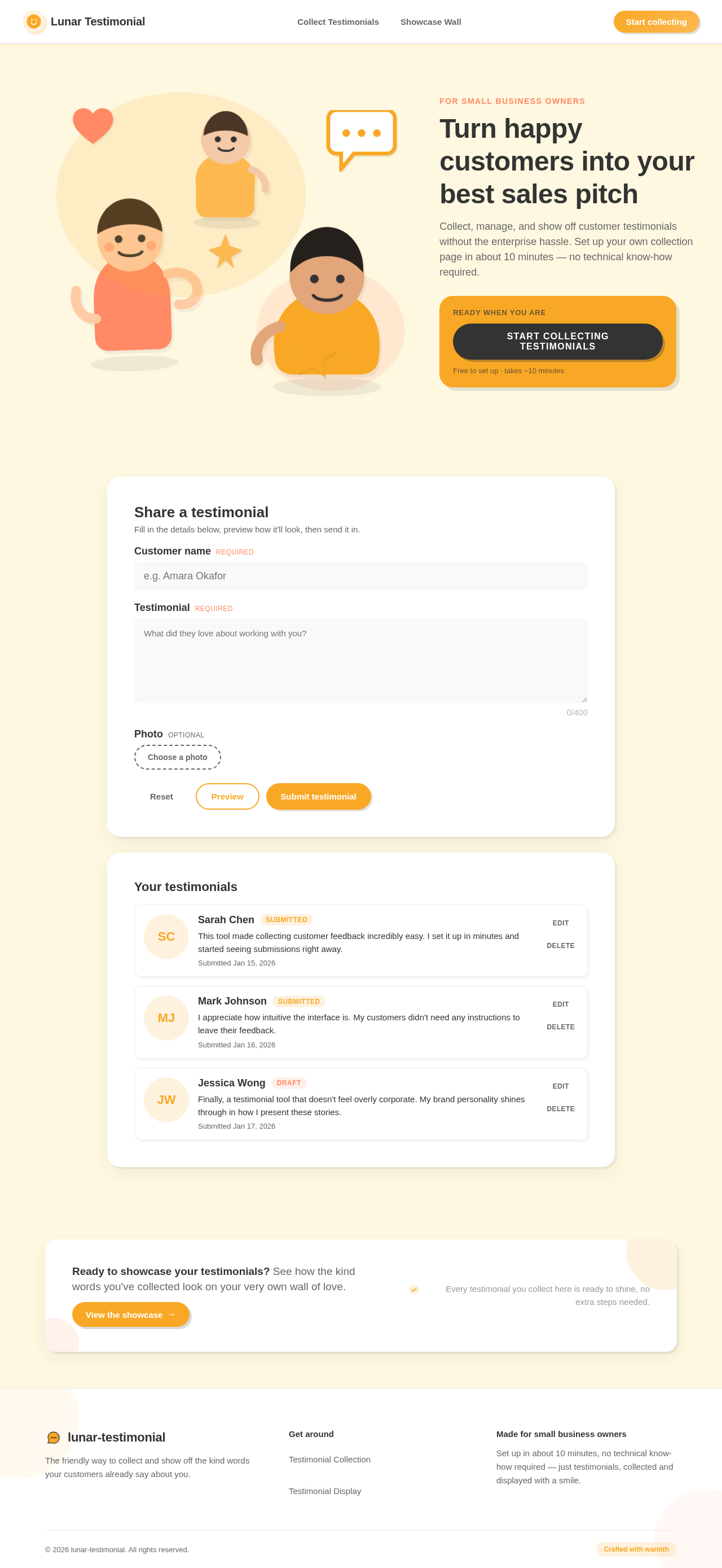 Testimonial Collection Page design preview