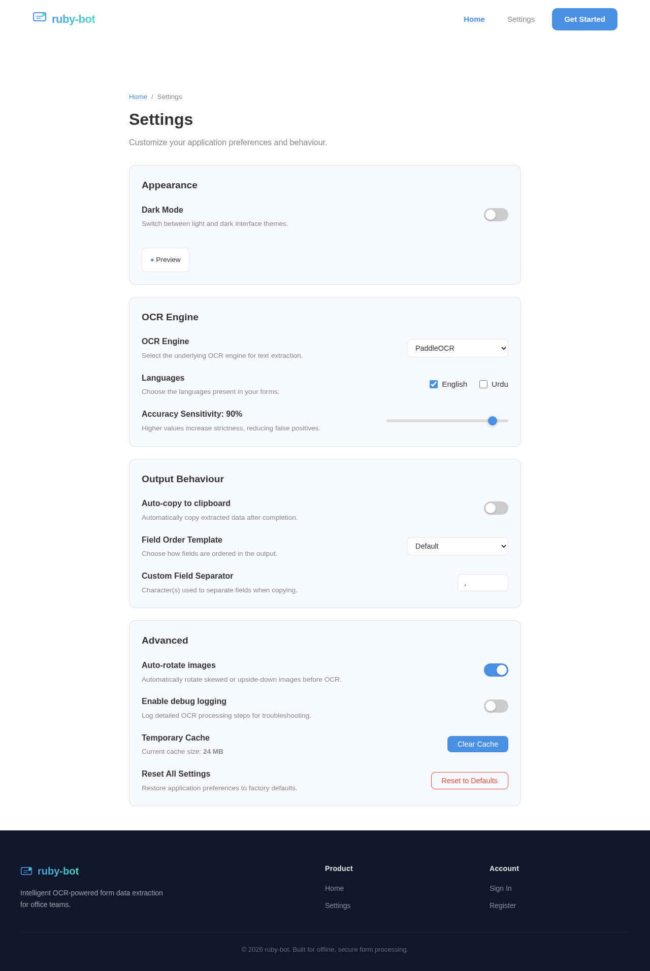 Settings design preview