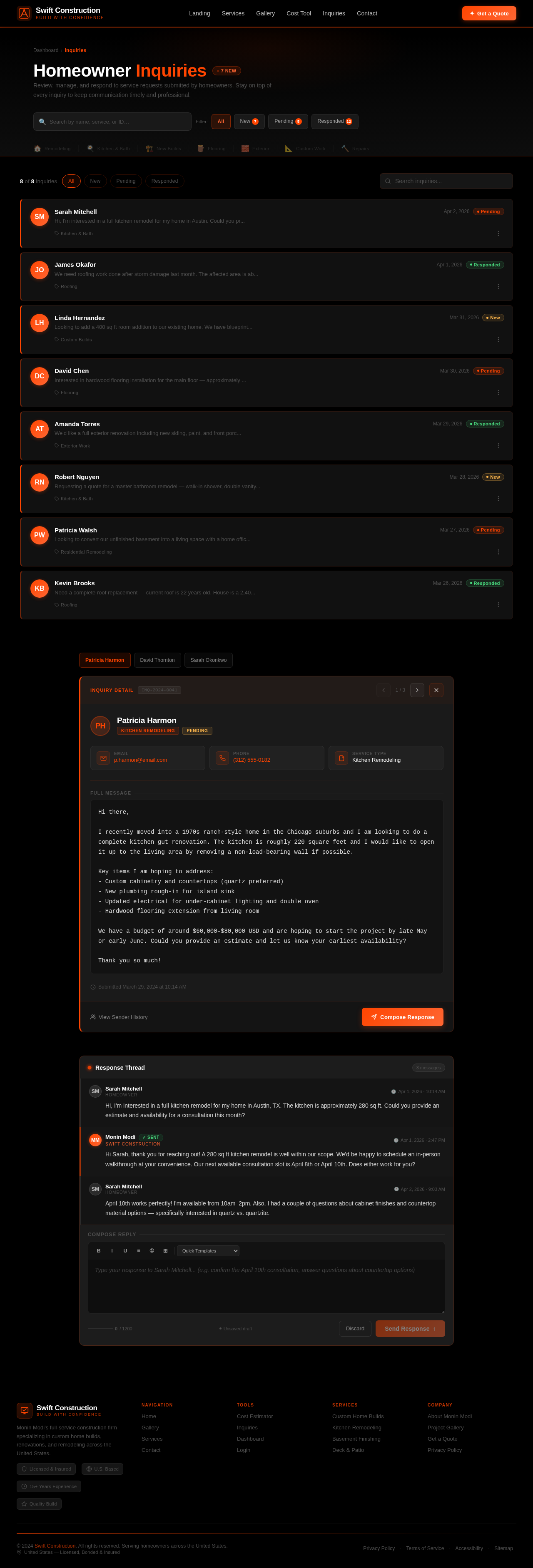 Inquiries design preview