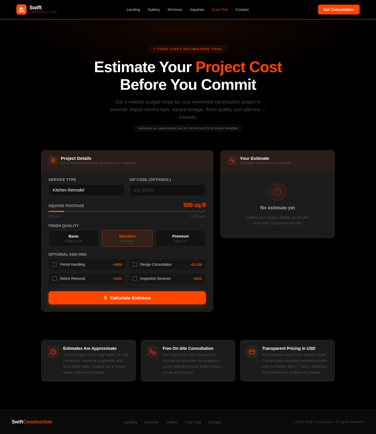 Cost Tool design preview