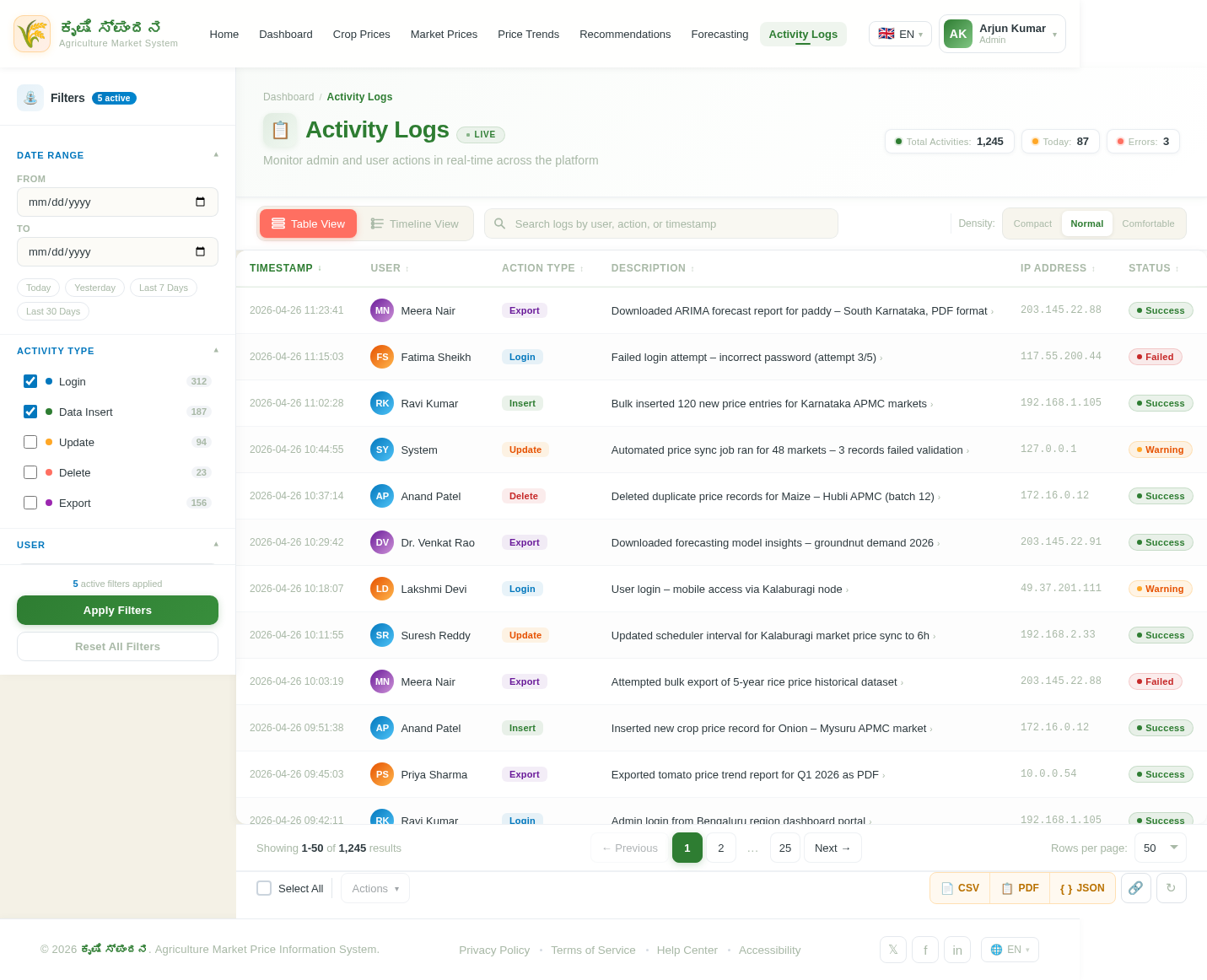 Activity Logs design preview