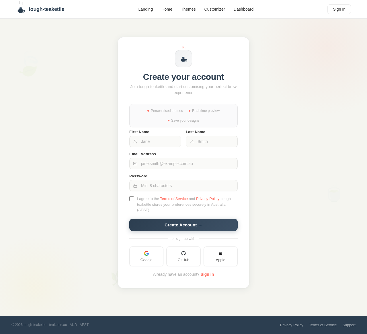 Signup design preview