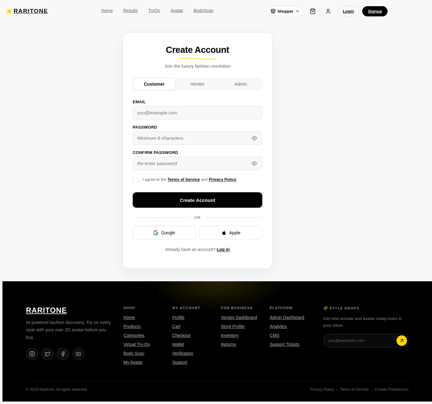 Signup design preview