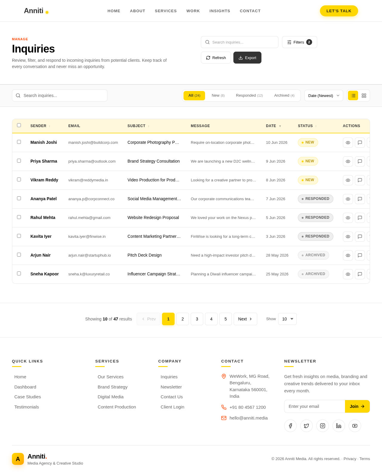 Inquiries design preview