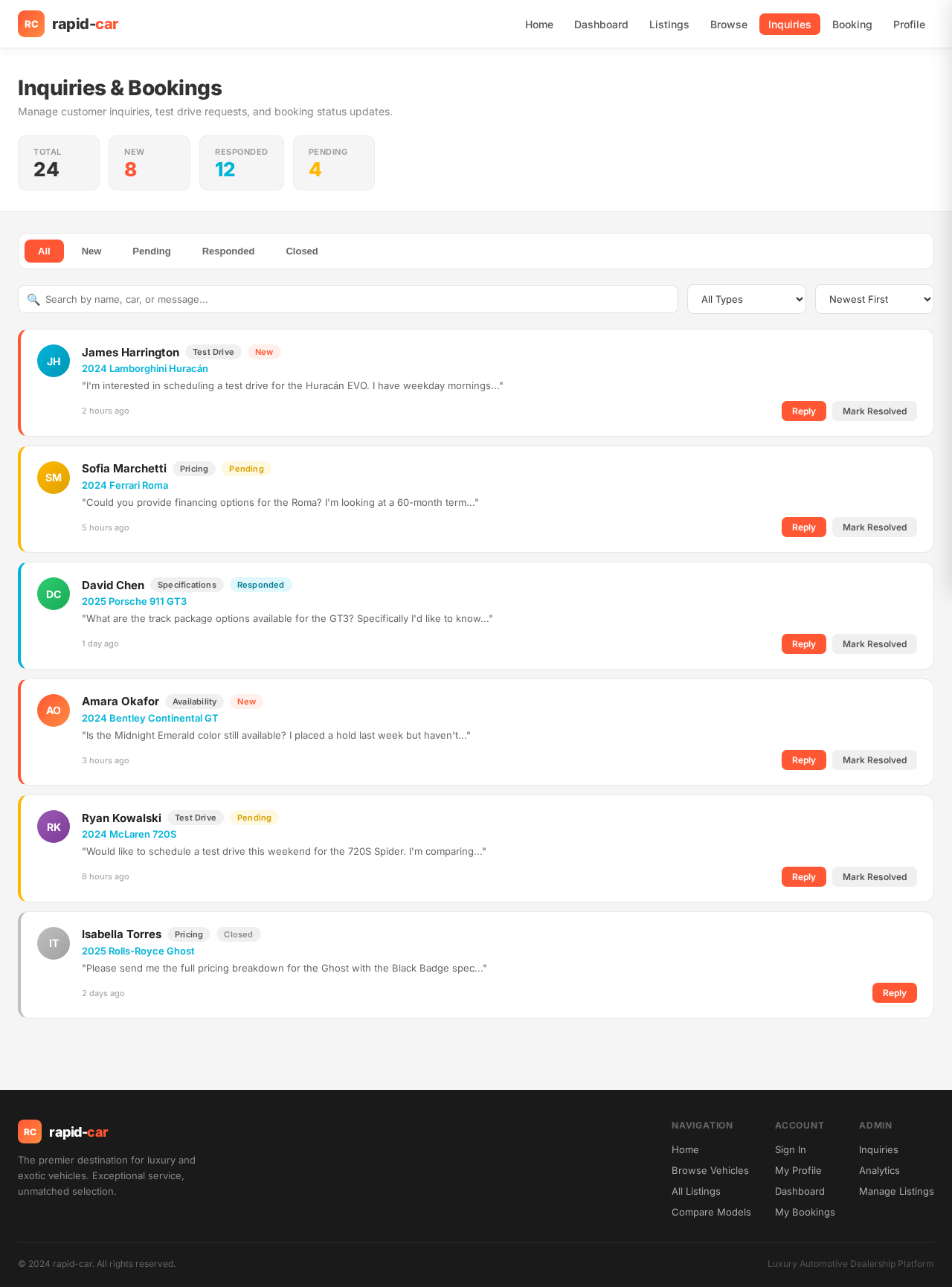 Inquiries design preview