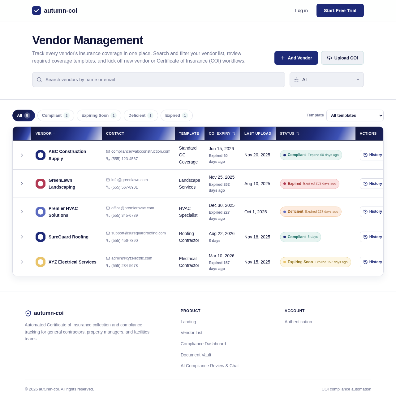 Vendor List design preview