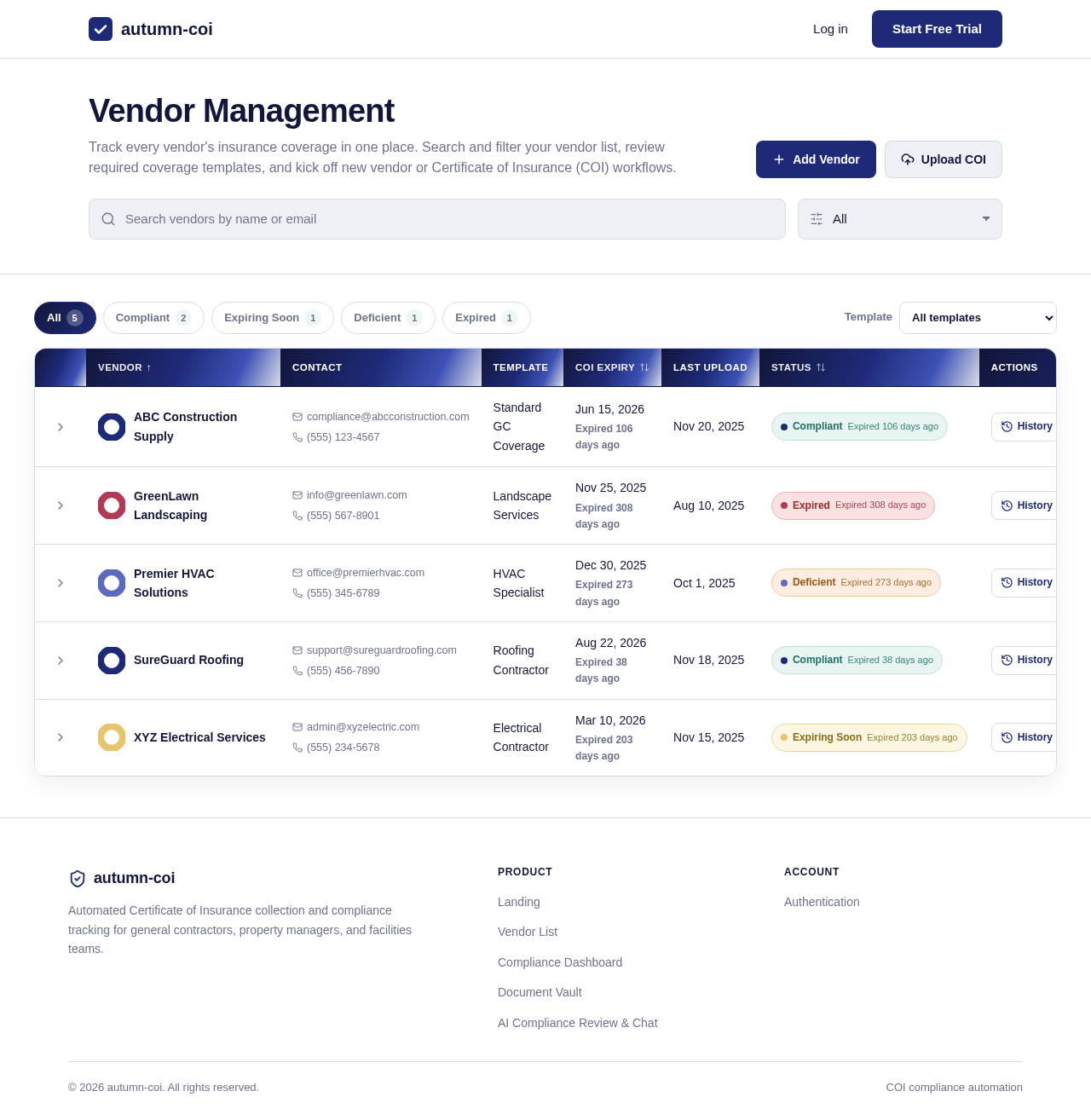 Vendor List design preview