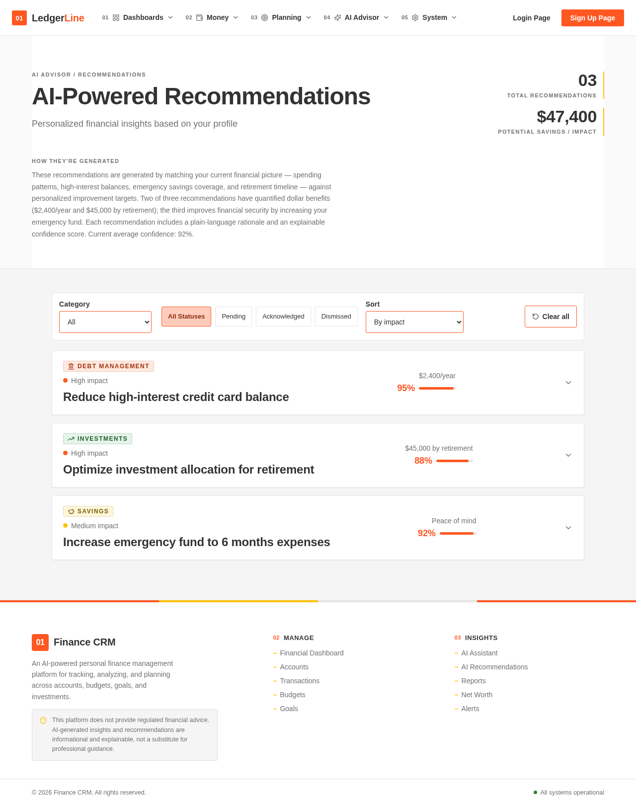 AI Recommendations Page design preview