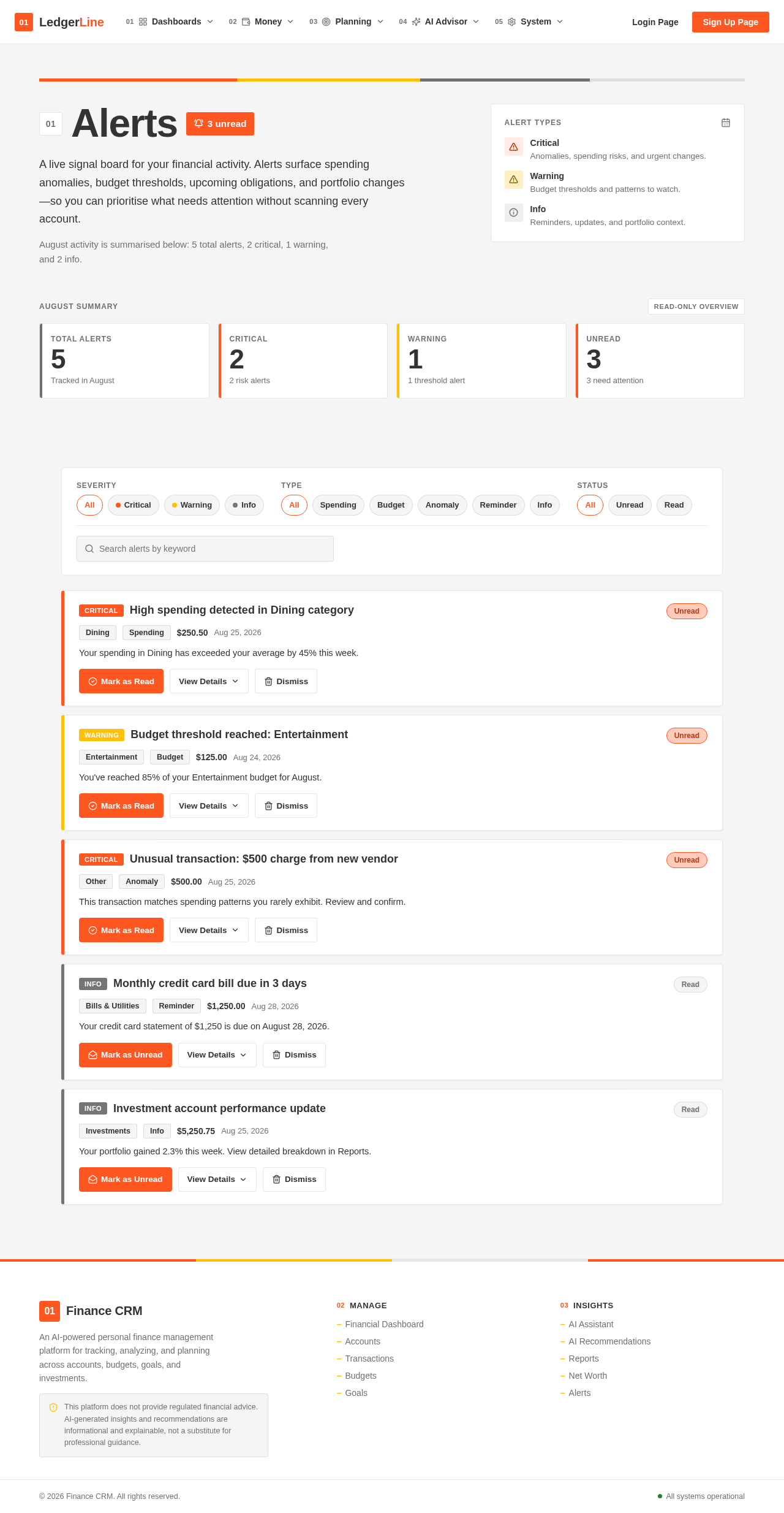 Alerts Page design preview
