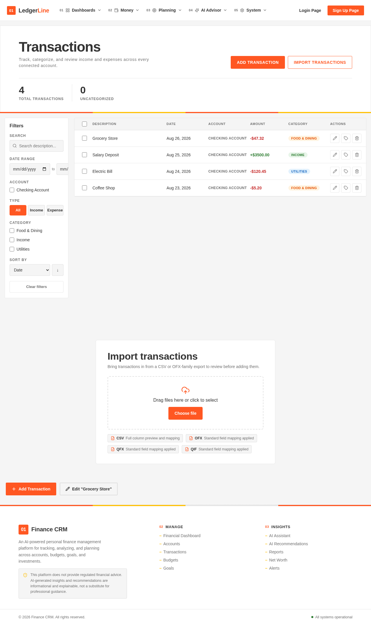 Transactions Page design preview