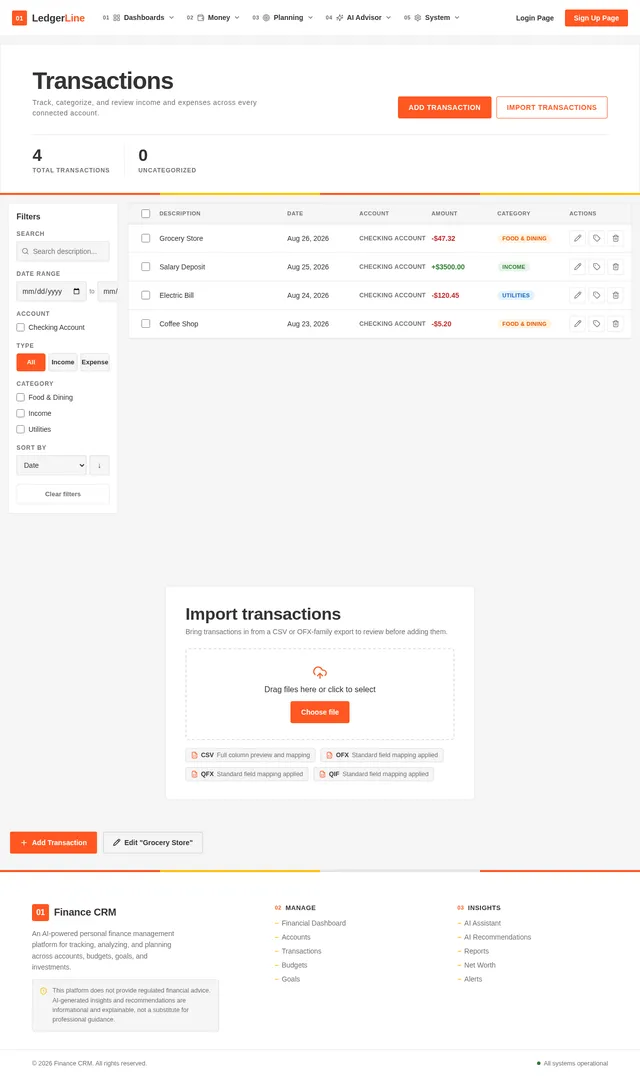 Transactions Page