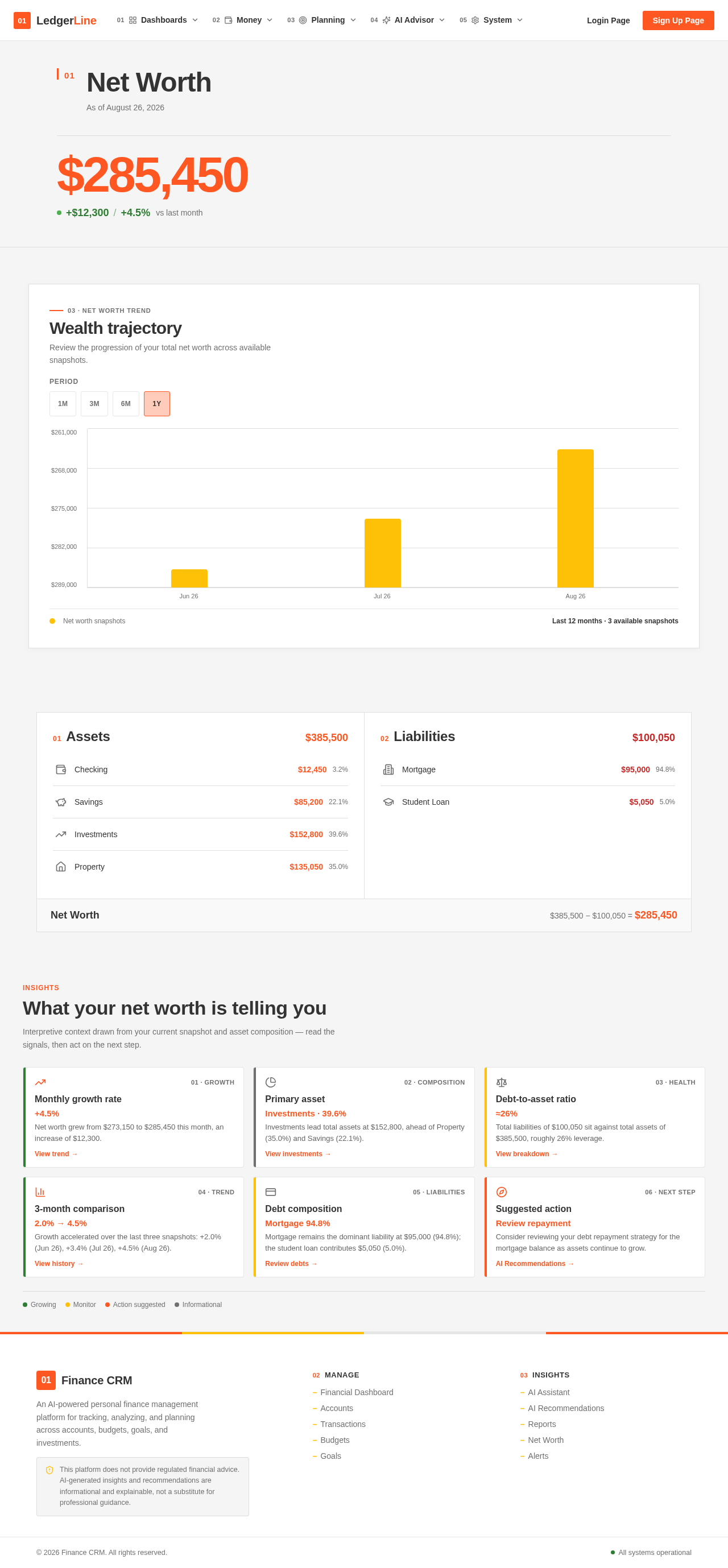 Net Worth Page design preview