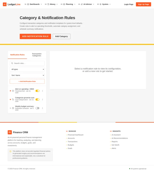 Category & Notification Rules Page