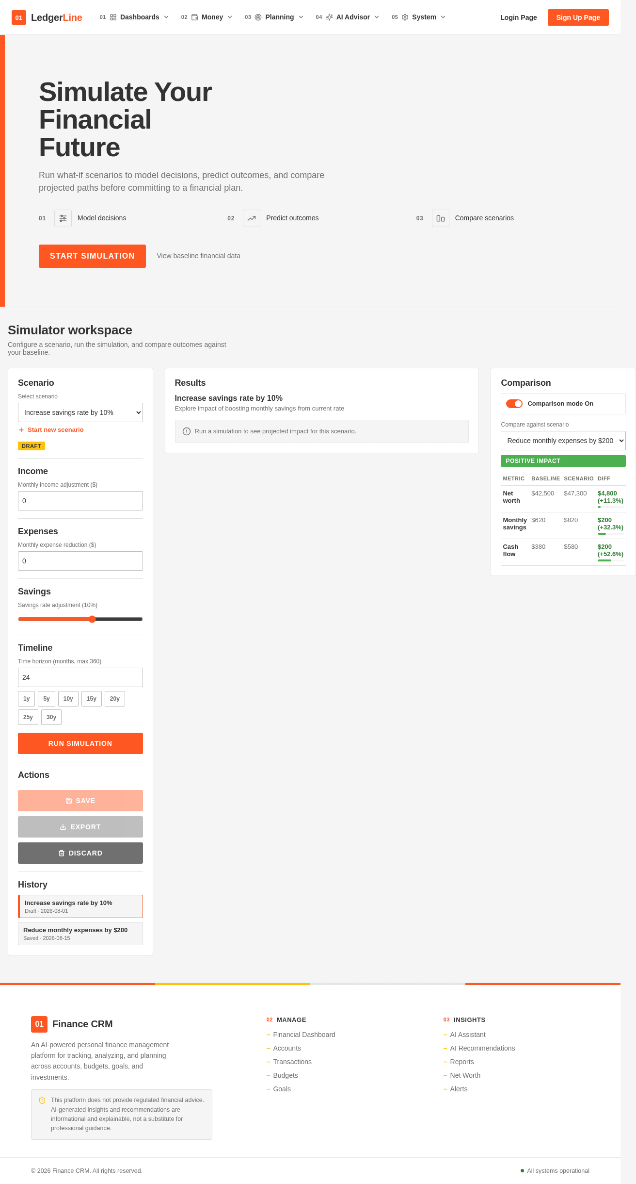 Financial Scenario Simulator Page design preview