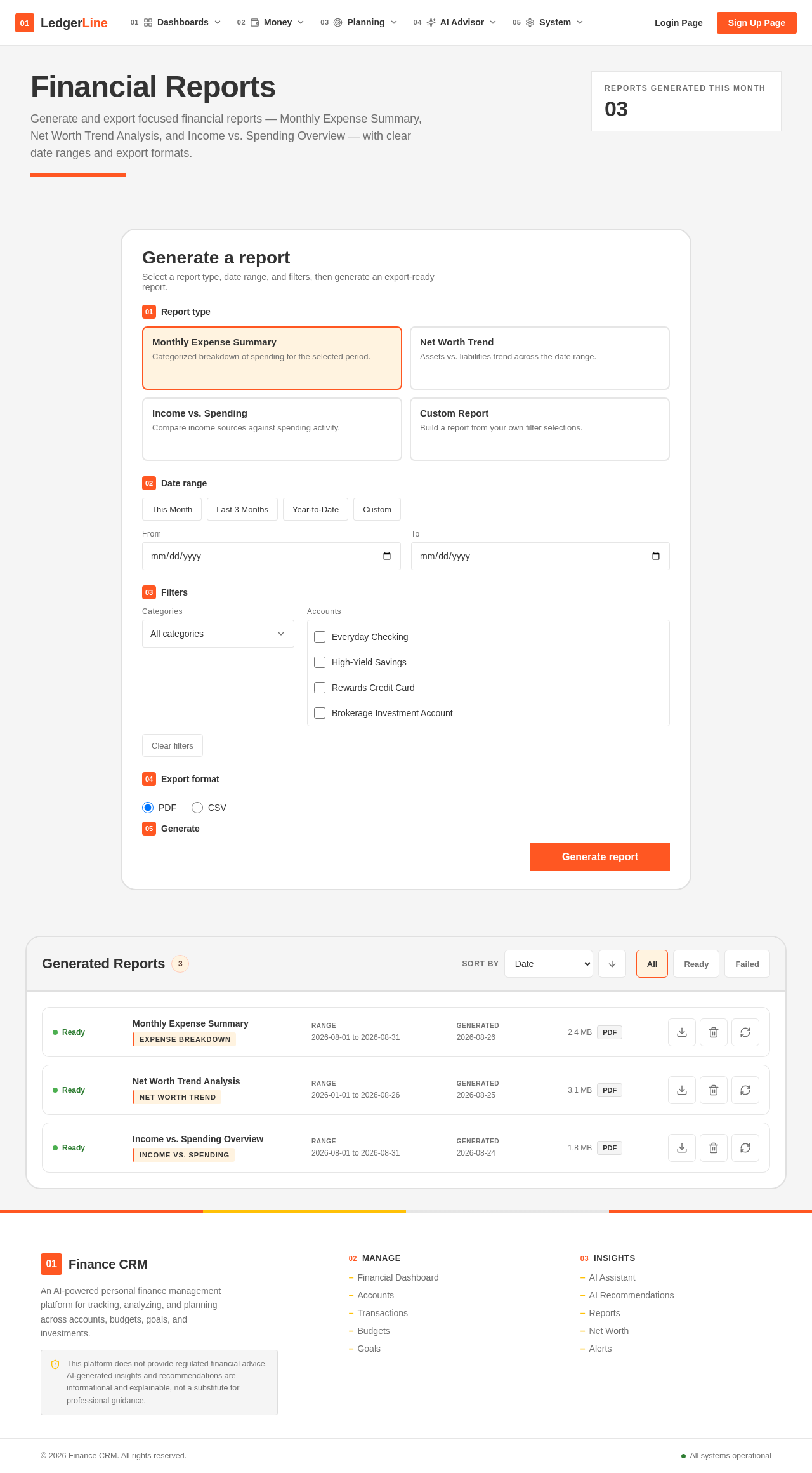 Reports Page design preview