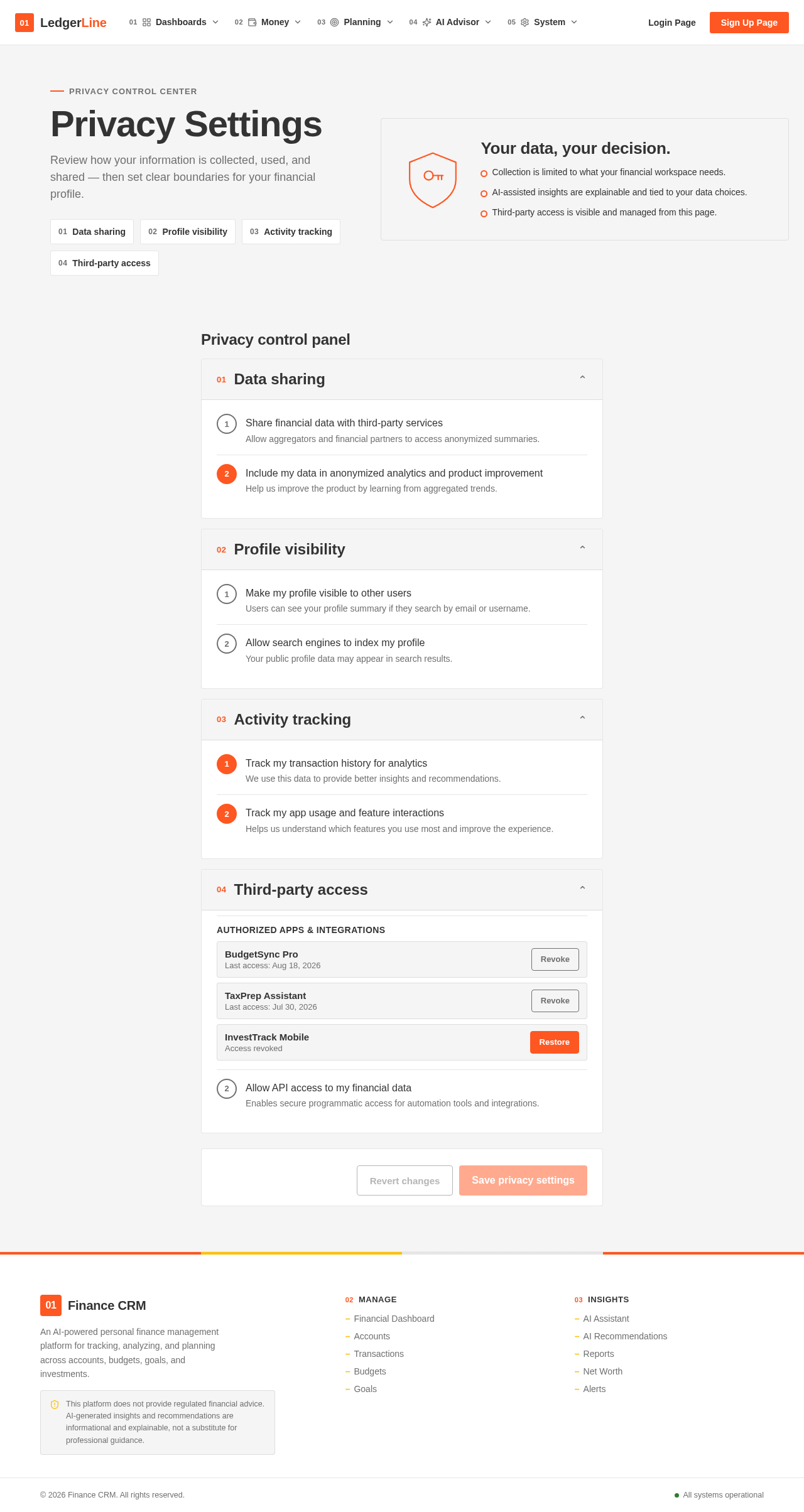 Privacy Settings Page design preview