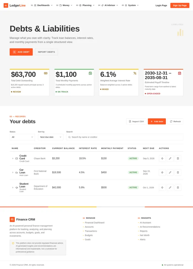Debts Page