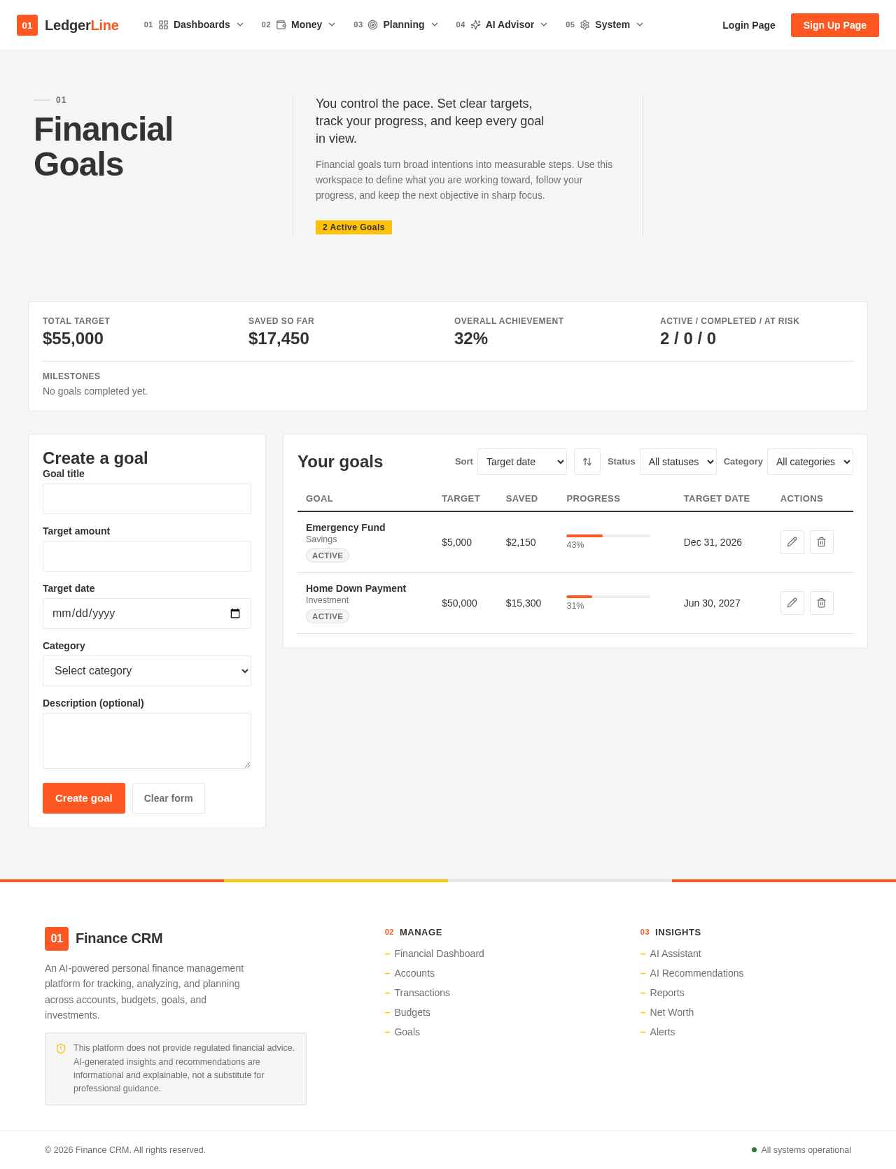 Goals Page design preview