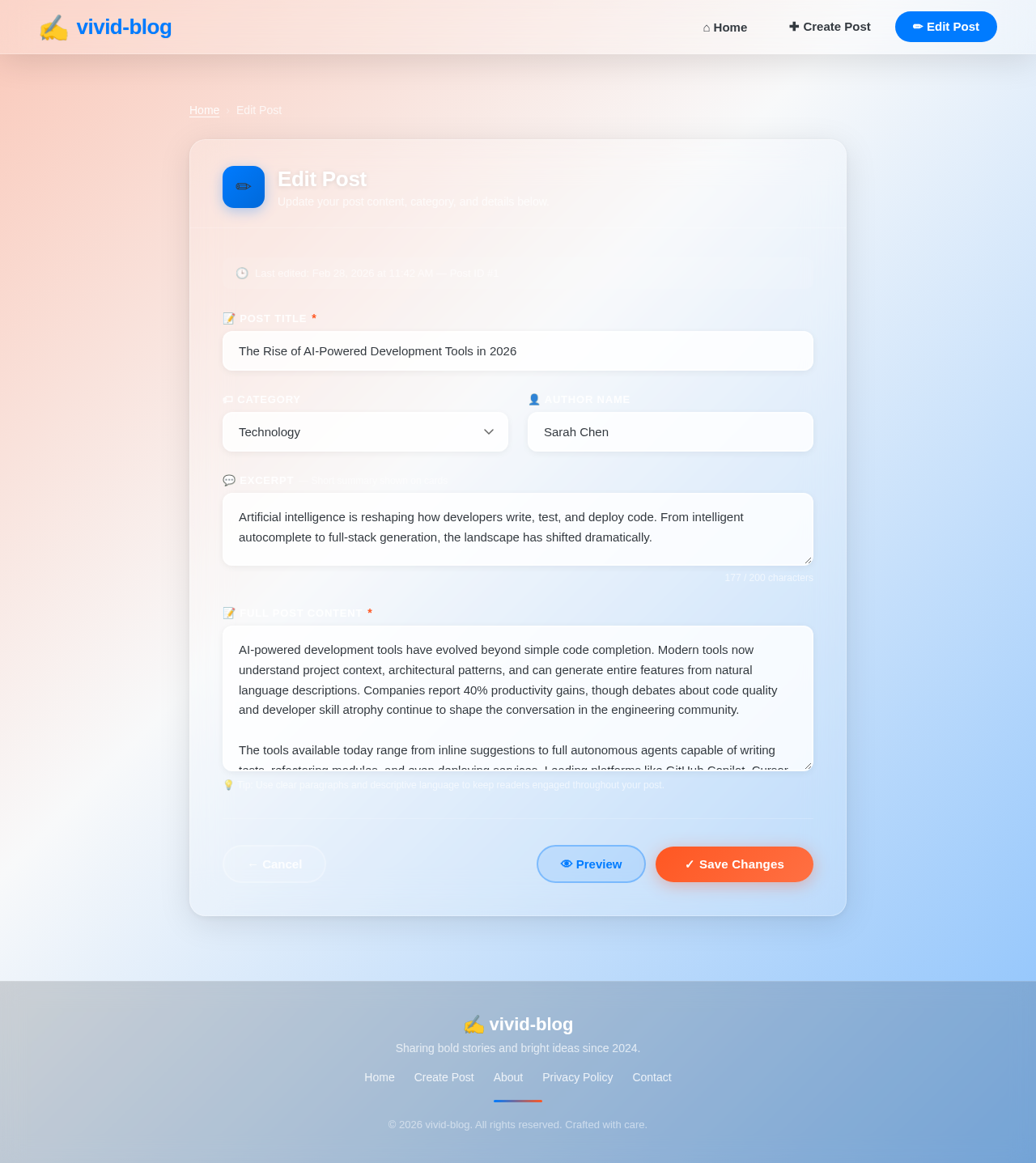 Edit Post design preview