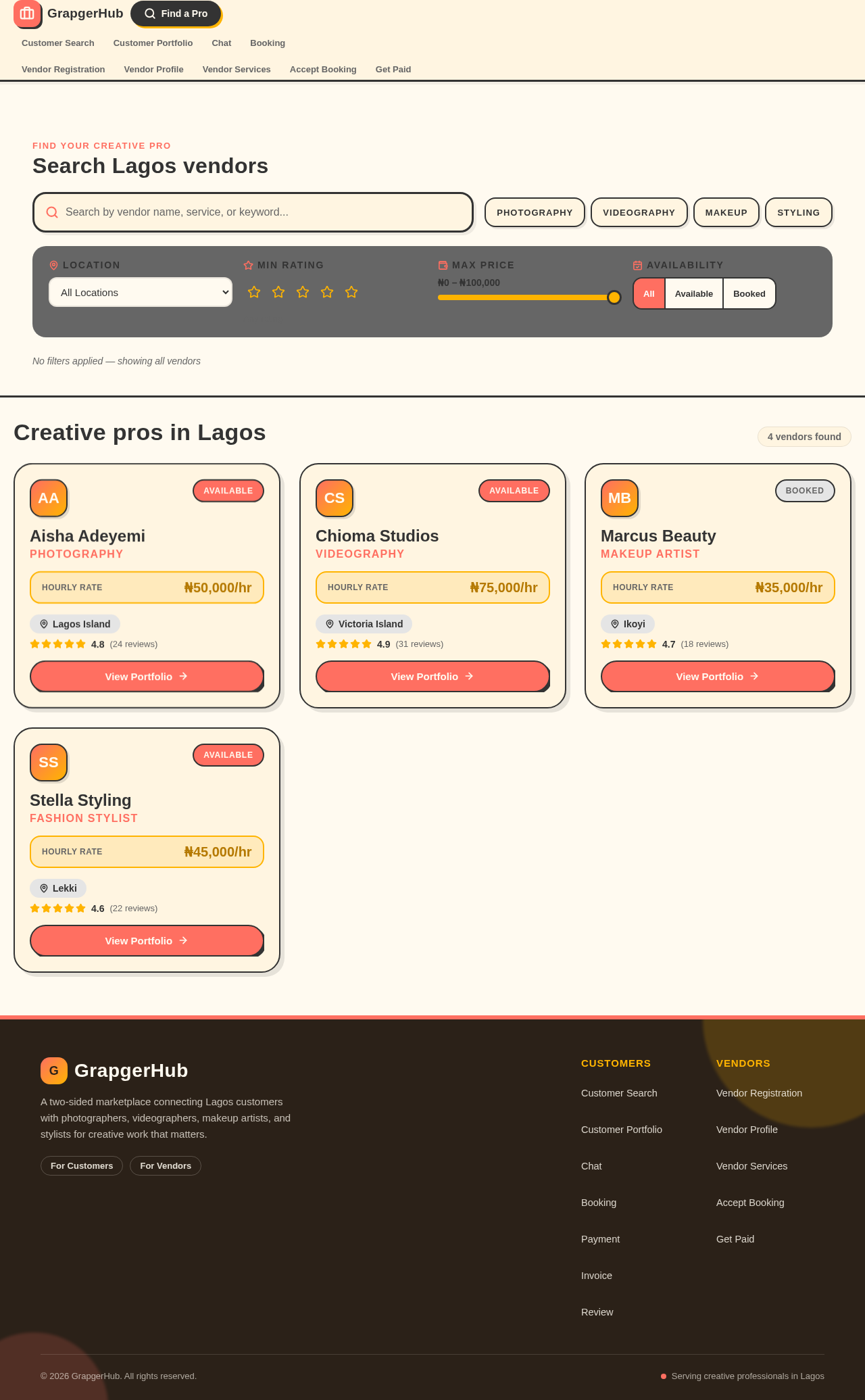 Customer Search design preview
