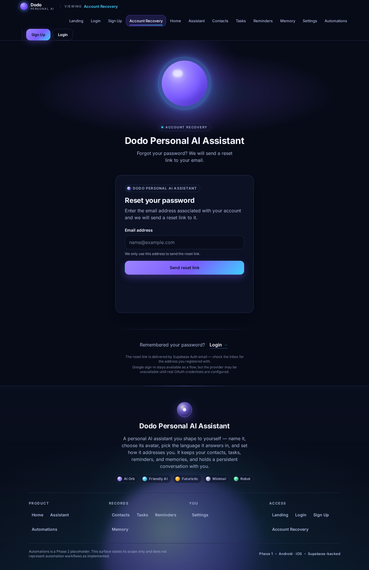 Account Recovery design preview
