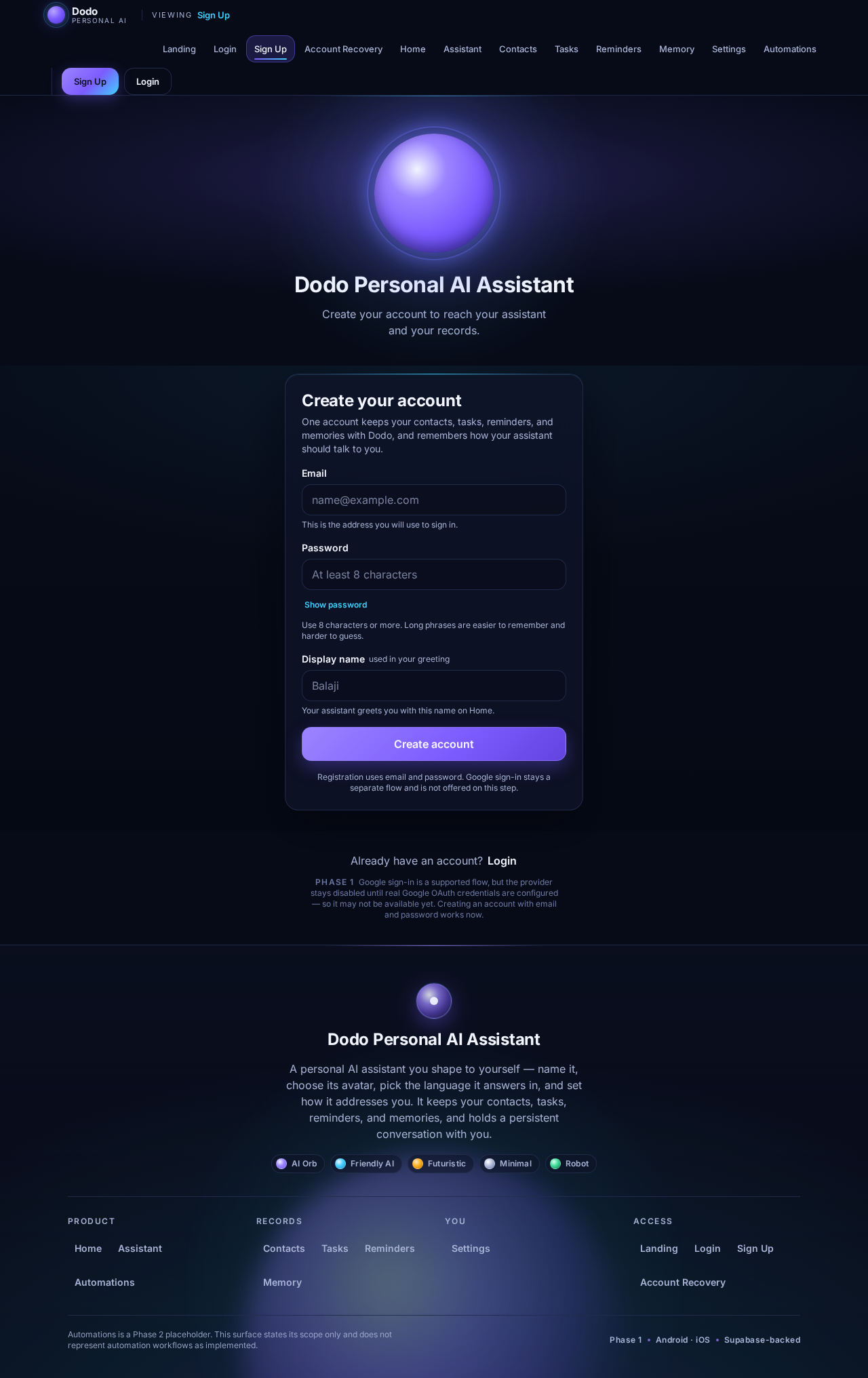 Sign Up design preview