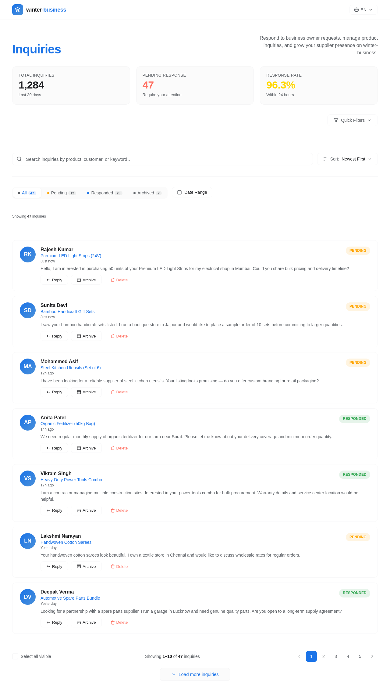 Inquiries design preview