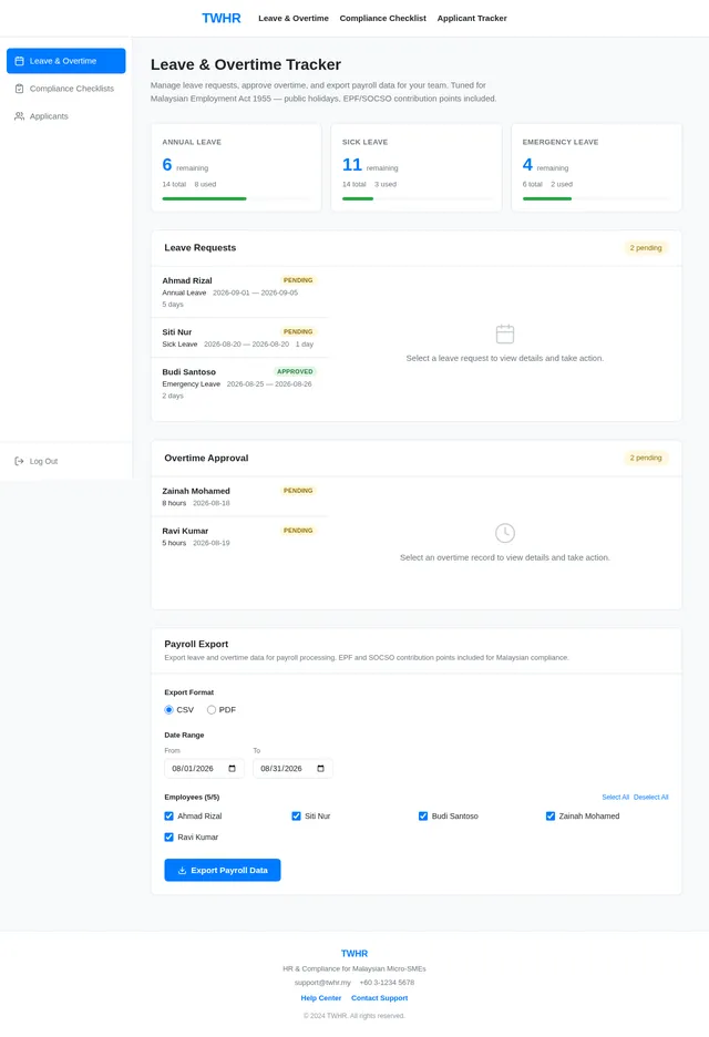 Leave and overtime tracker