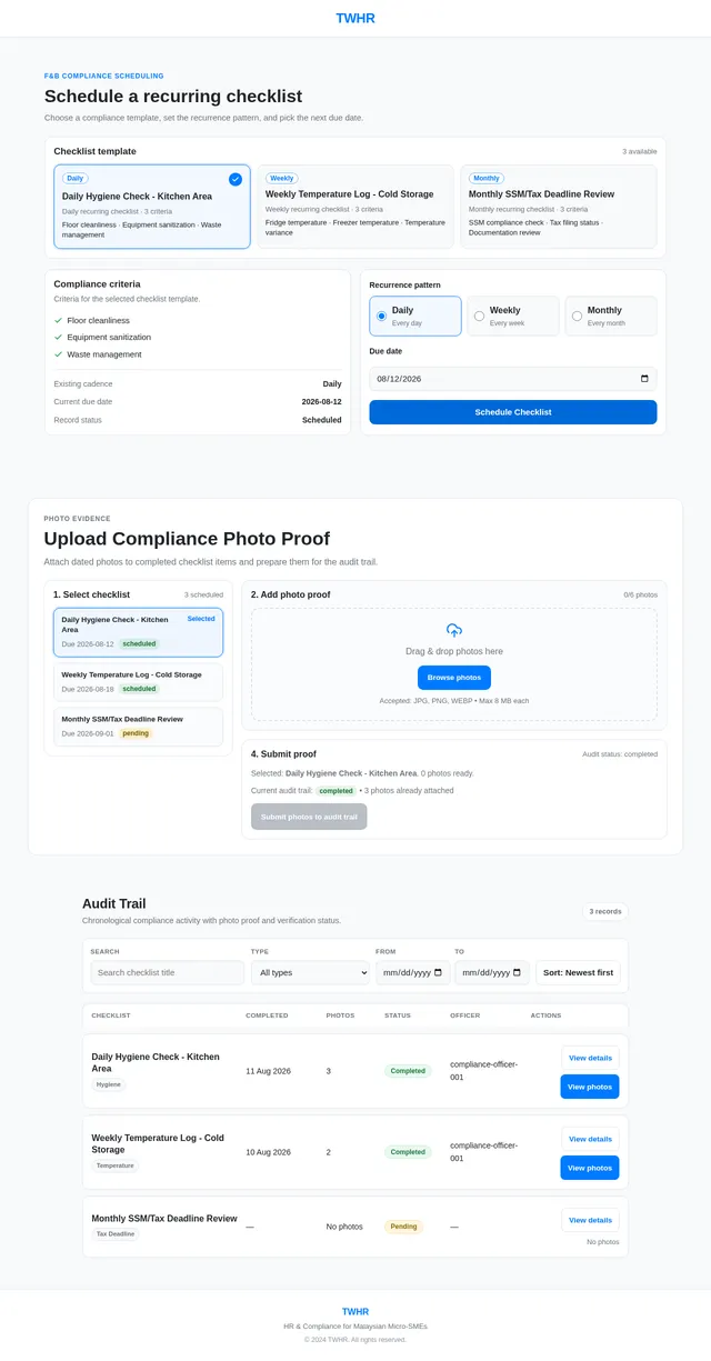 Compliance checklist tracker
