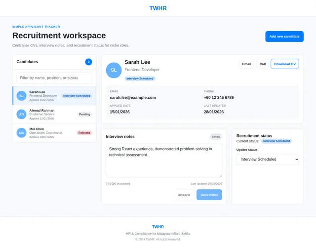 Simple applicant tracker