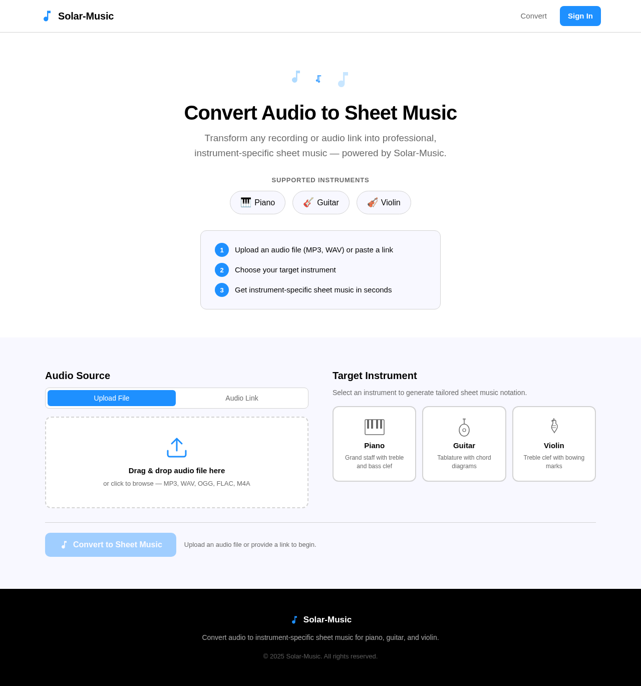Audio to Sheet Music Conversion design preview