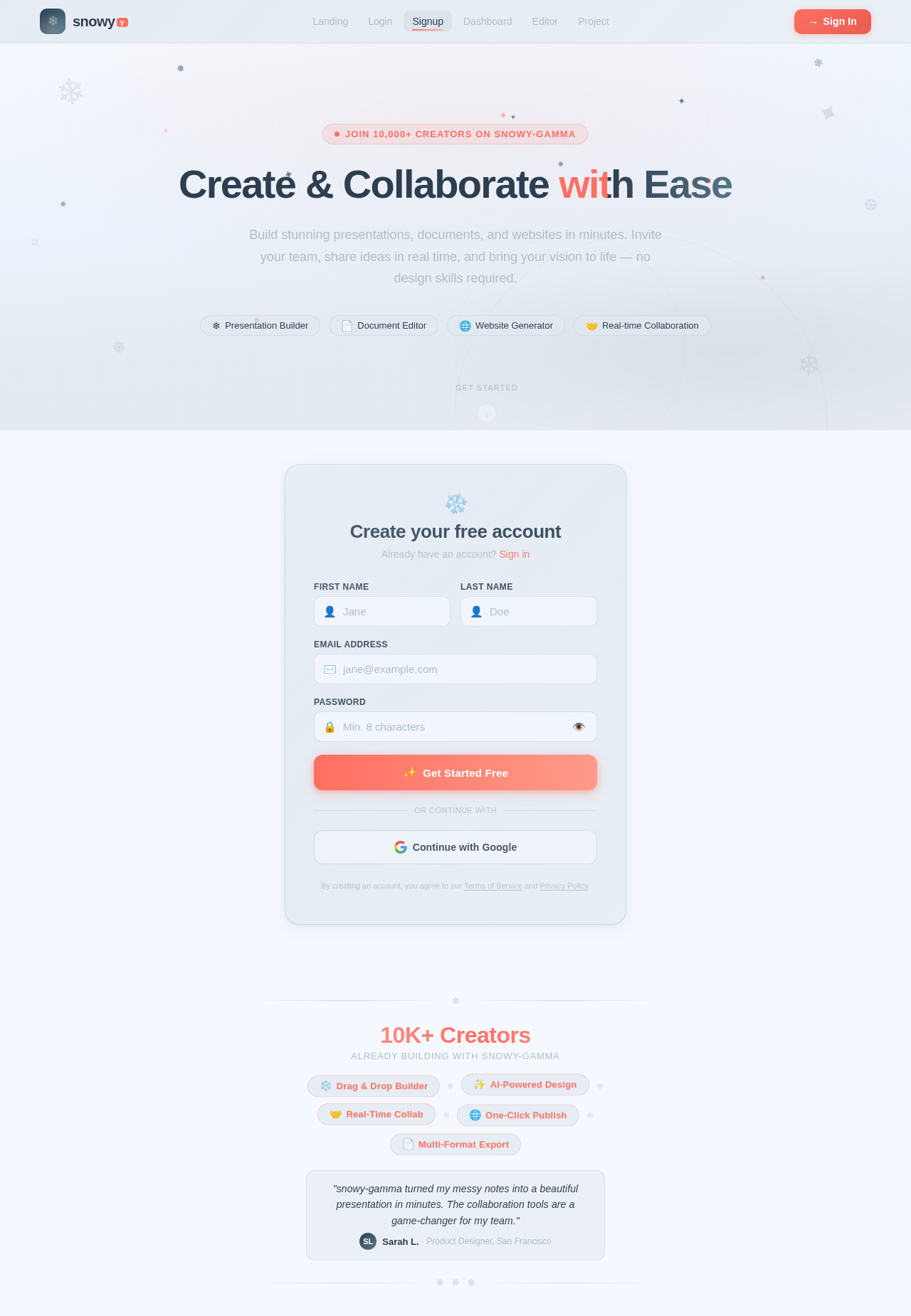 Signup design preview