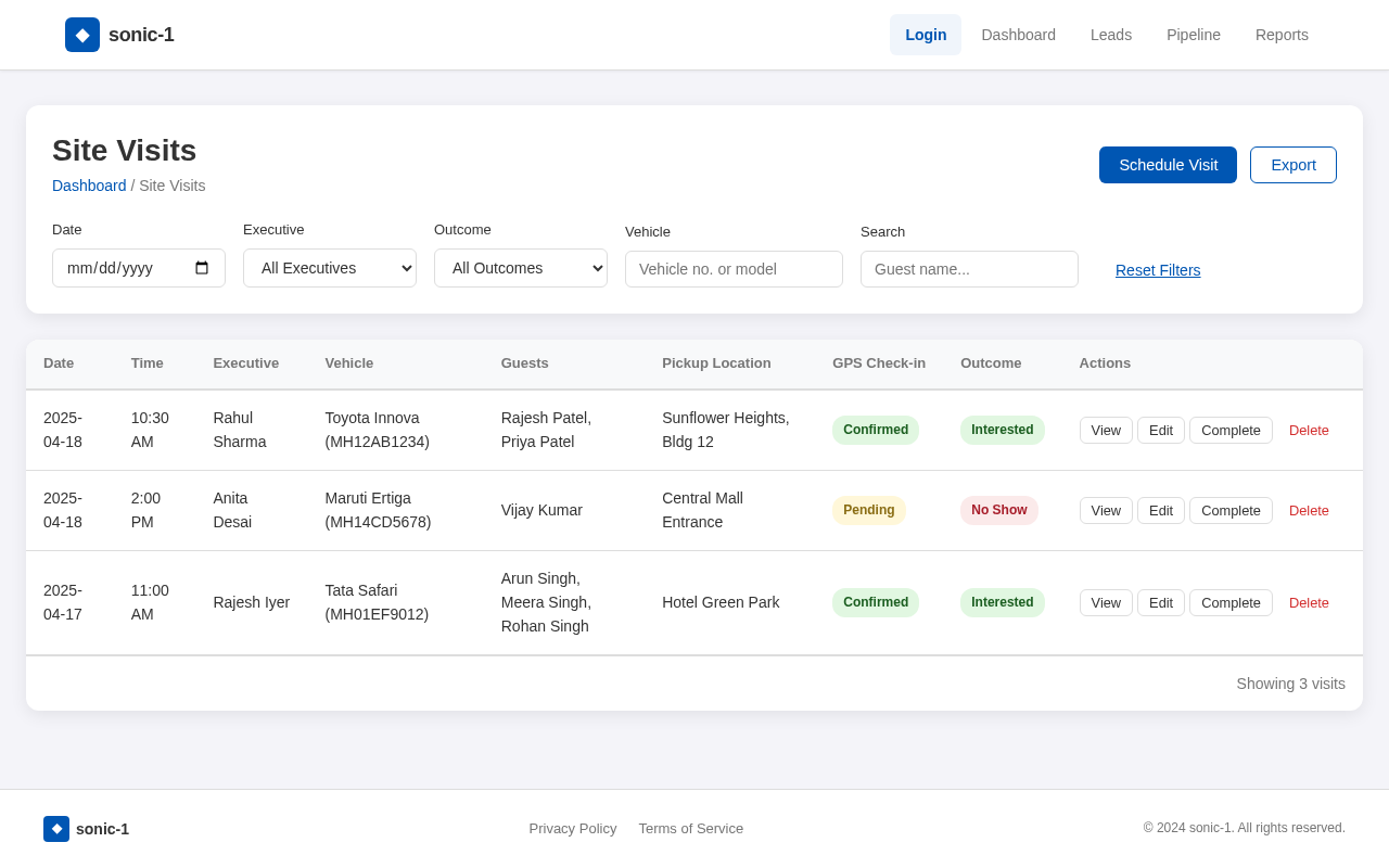 Site Visits design preview