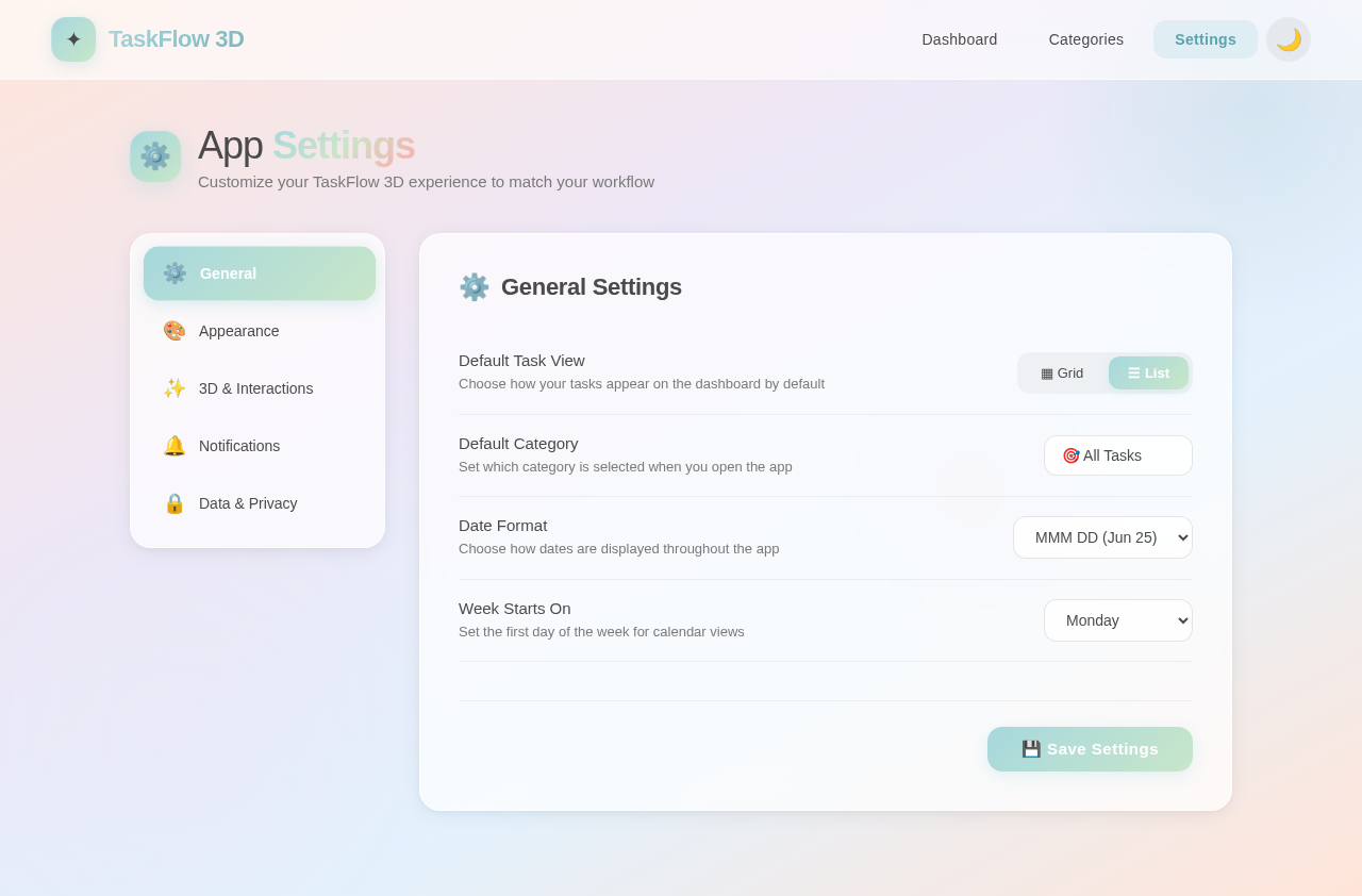 Settings design preview