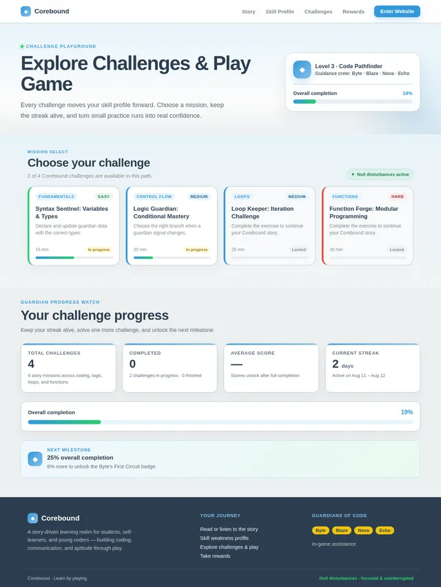 Explore challenges & play game