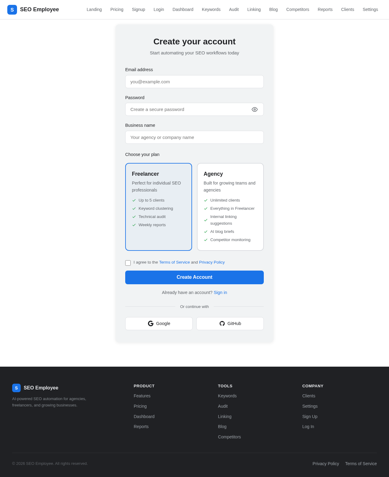 Signup design preview