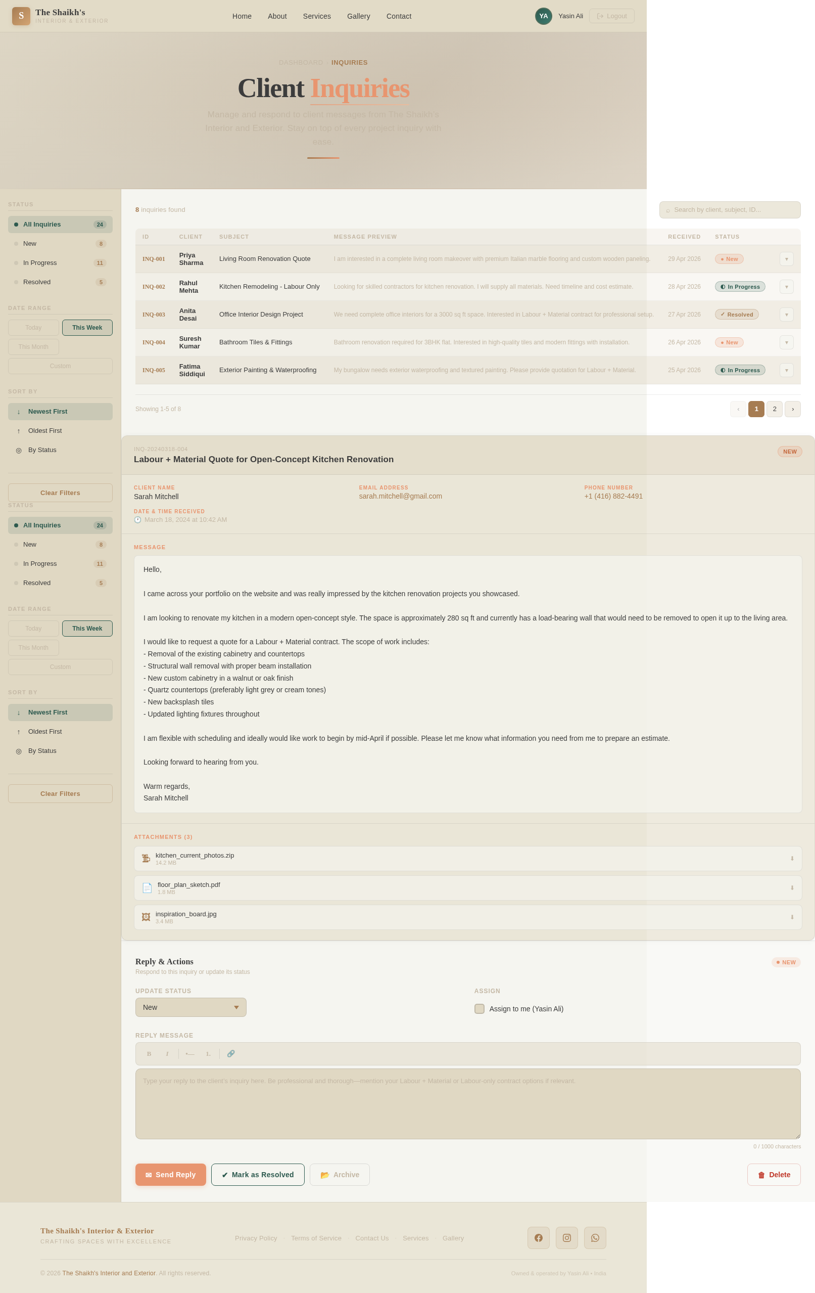Inquiries design preview