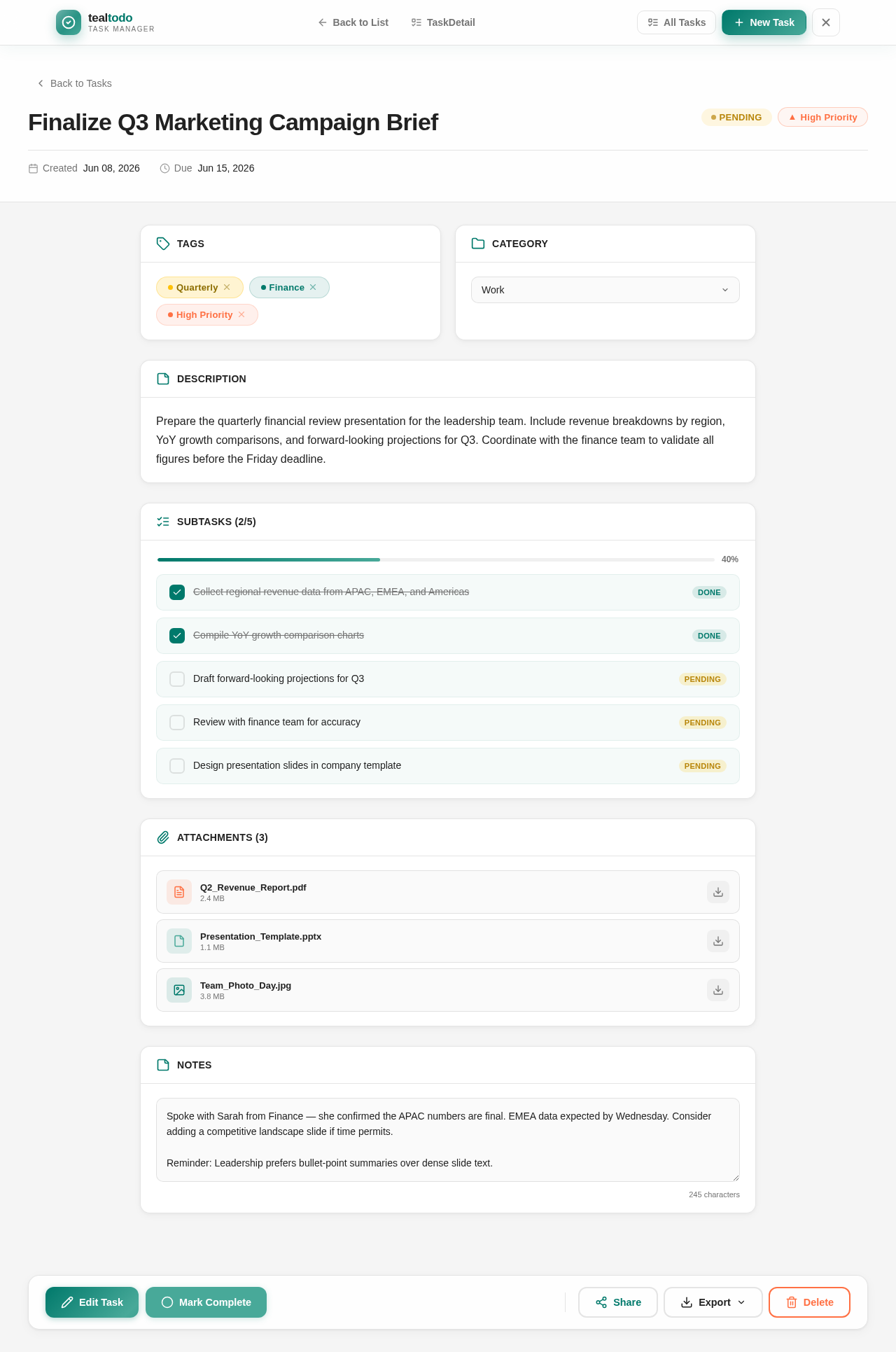 TaskDetail design preview